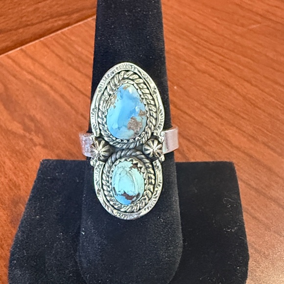 Golden Hills Turquoise & 925 Sterling Silver Statement Ring - Adjustable - Picture 1 of 6